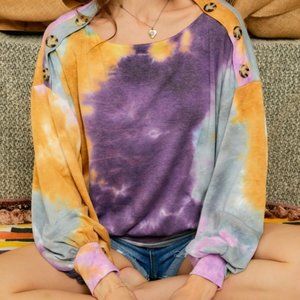 WATERCOLOR FRENCH TERRY PUFFY SLEEVE TOP